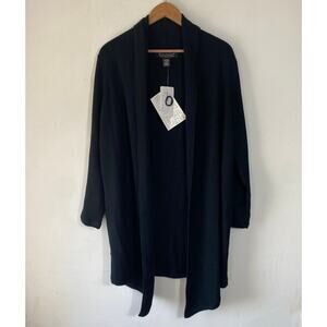 Dialogue‎ Black Open Front Cardigan XS Merino Blend Lightweight Layering Career